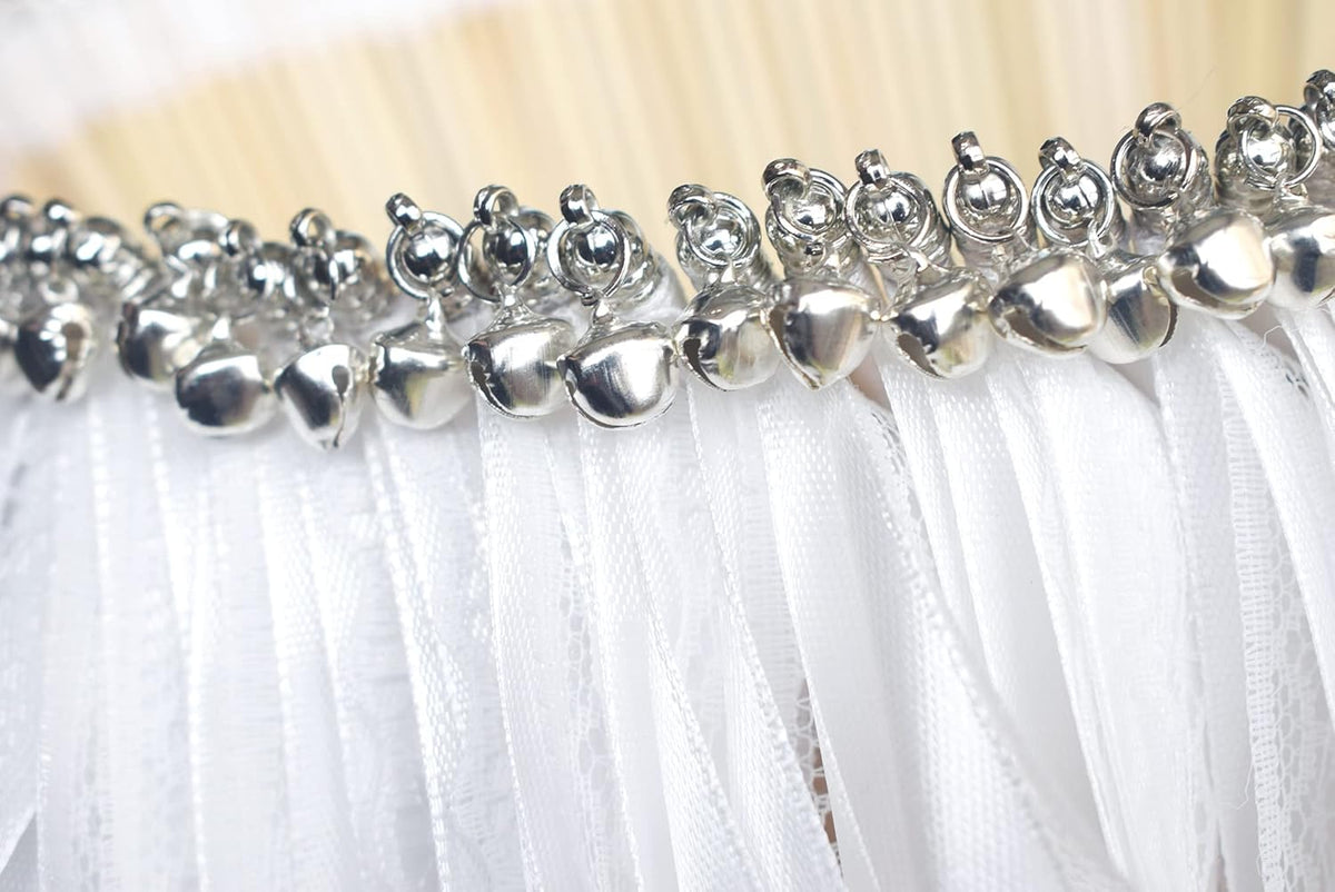 Kingsnow 100 Pieces Lace Wedding Ribbon Wands with Triple Ribbon and Silver Bell Wand Silk Fairy