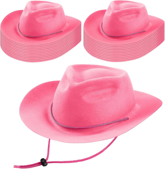 Mepase 24 Pieces Disposable Plastic Western Cowboy Hat Set Felt Wide Brimmed Cowgirl Hats for Men