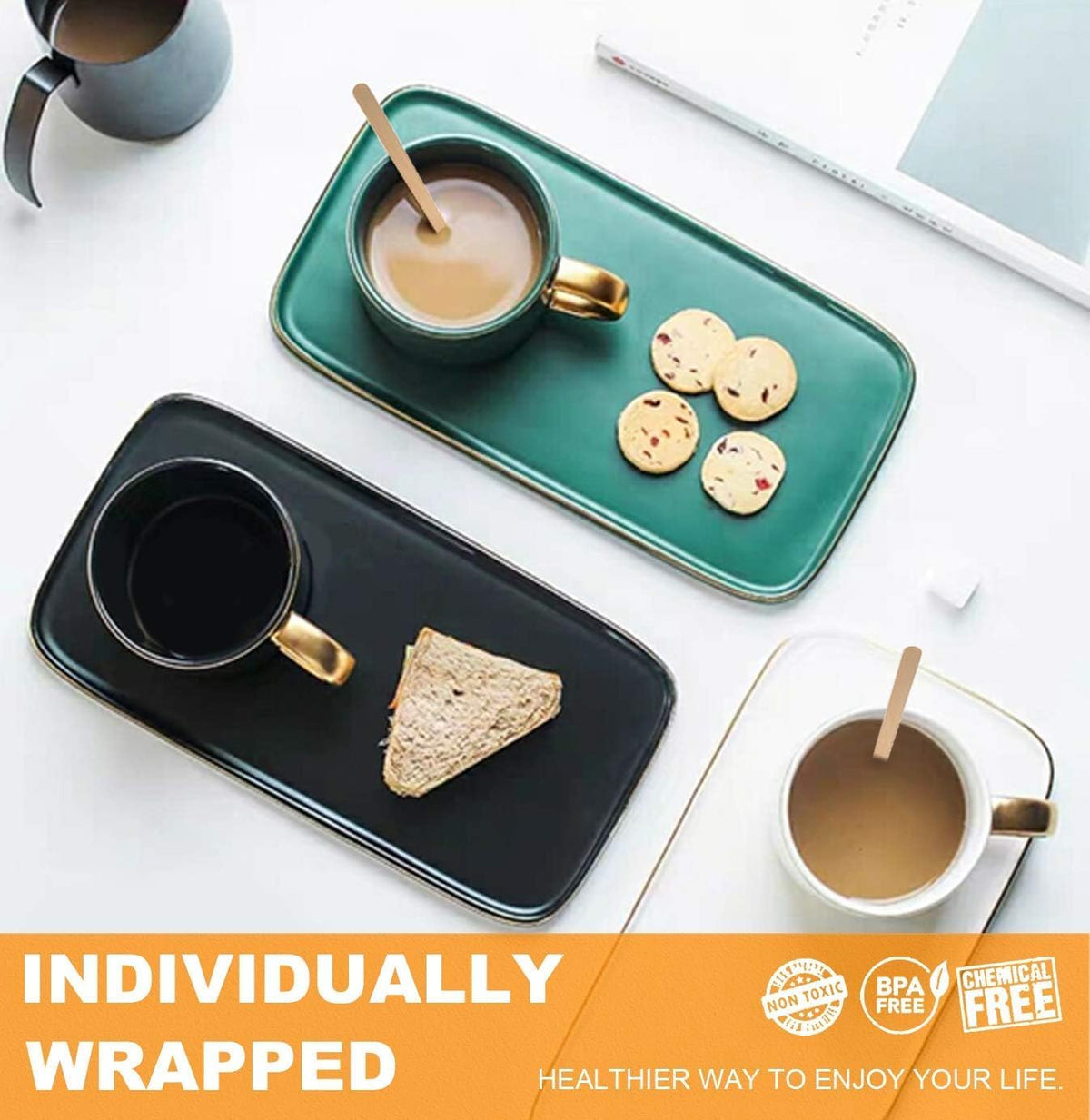 2000Pcs Disposable Wood Coffee Stir Sticks Stirrers Individually Paper Wrapped Coffee Tea Beverage