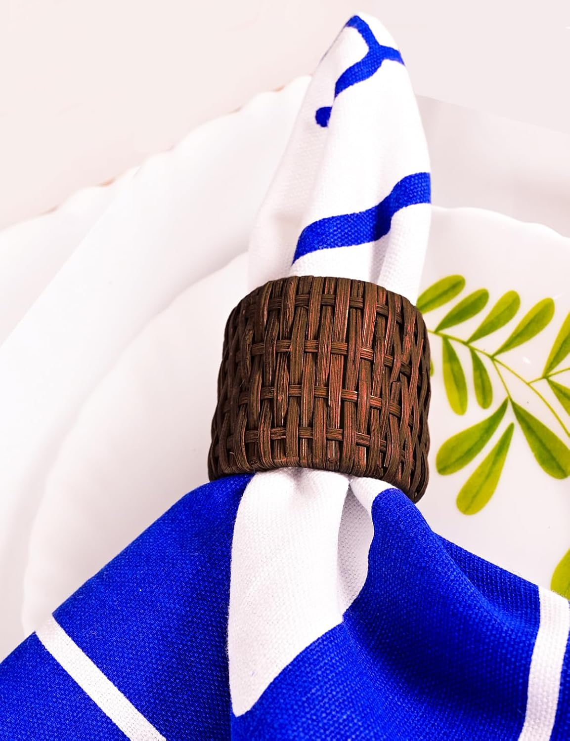 Woven Napkin Rings Set of 12, Handmade Cane Fall Napkin Rings Holders, Natural Napkin Buckles