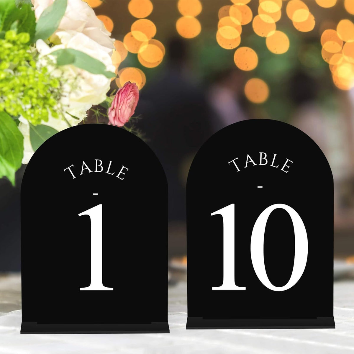JOYIT Arch Wedding Table Numbers 1-10 with Stands – Double-Sided Printed 5" X 7" Acrylic Signs with