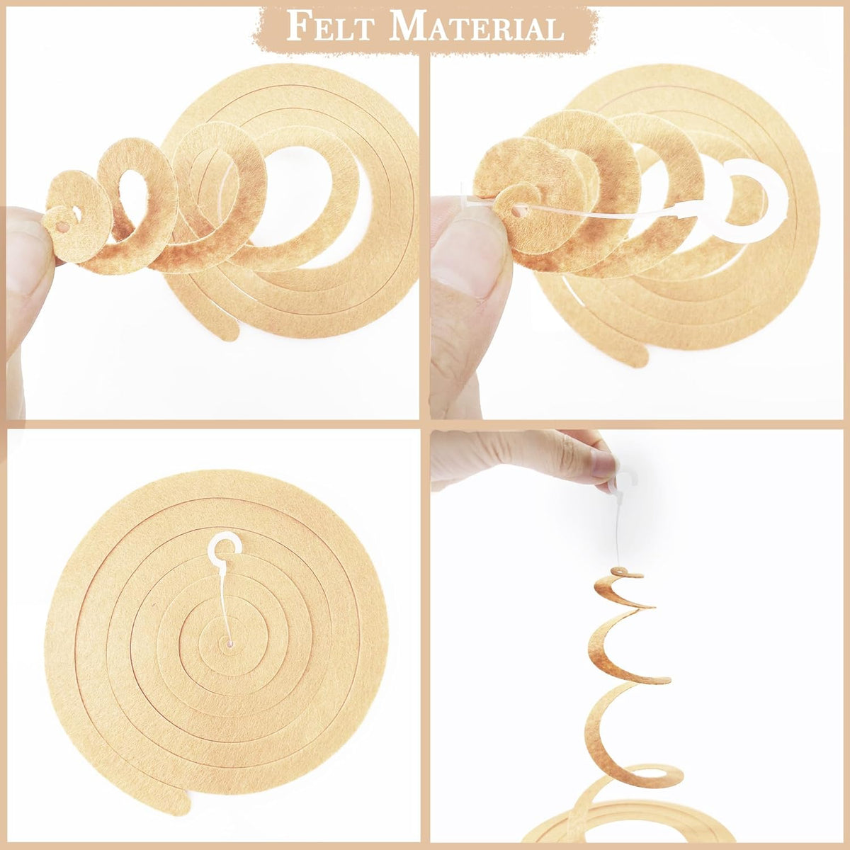 36Pcs Sage Green Hanging Swirl Decoration Olive Green Tan Brown Cream Neutral Felt Swirl Streamer