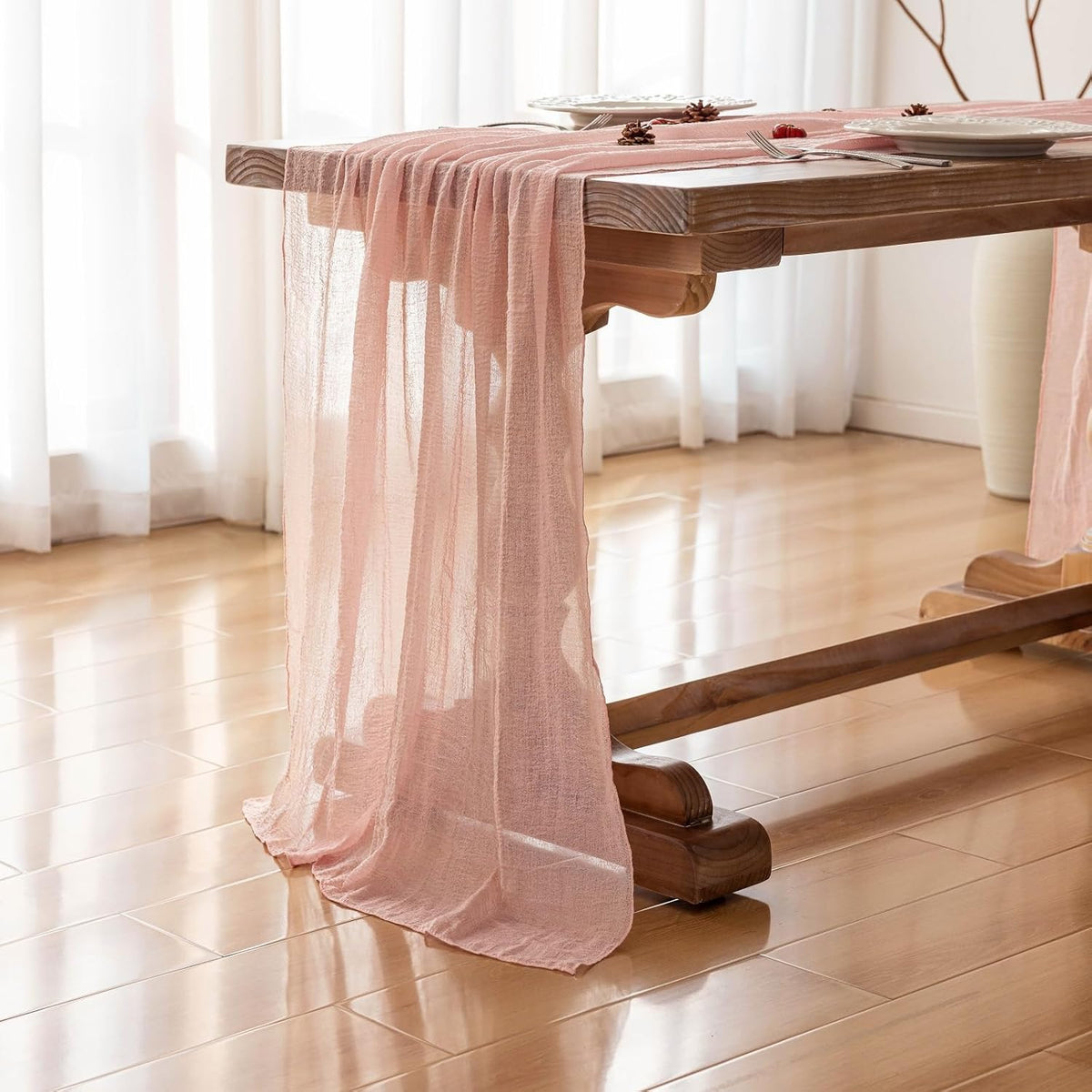 6pcs Pink Gauze Rustic Cheesecloth Table Runner 120 Inch 10 FT for Wedding Baby Shower Bridal