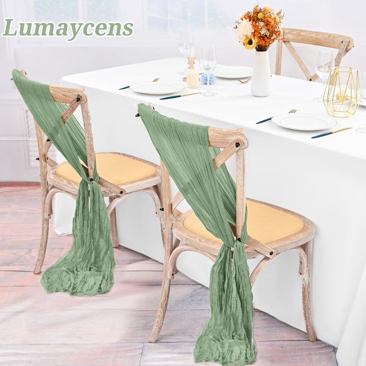 50 PCS Cheesecloth Chair Sashes Bows Wedding Aisle Decorations Chair Ribbon Ties Back Sash for