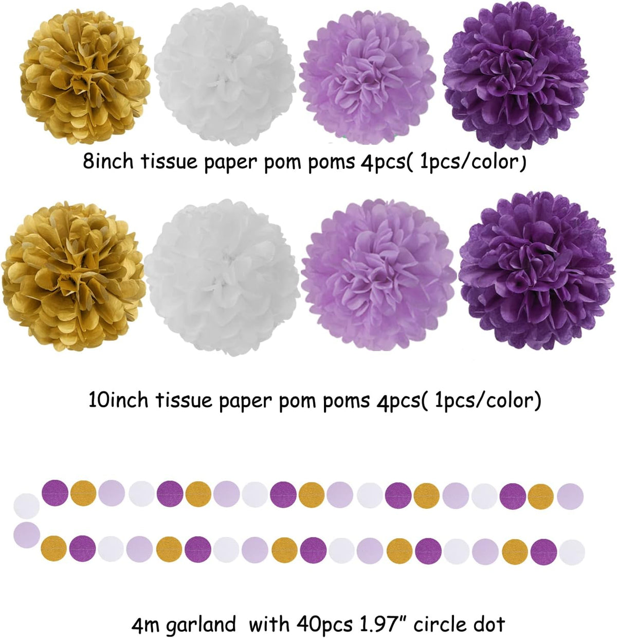 Purple Gold Graduation Decorations - 30pcs Kits Lavender White Paper Flowers,Banner Flags,Tassel