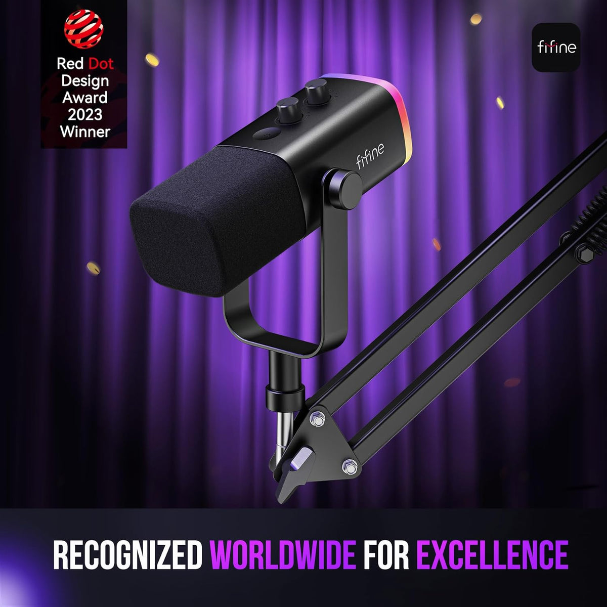 FIFINE XLR/USB Gaming Microphone Set, Dynamic PC Mic for Streaming Podcasting, Computer RGB Mic Kit