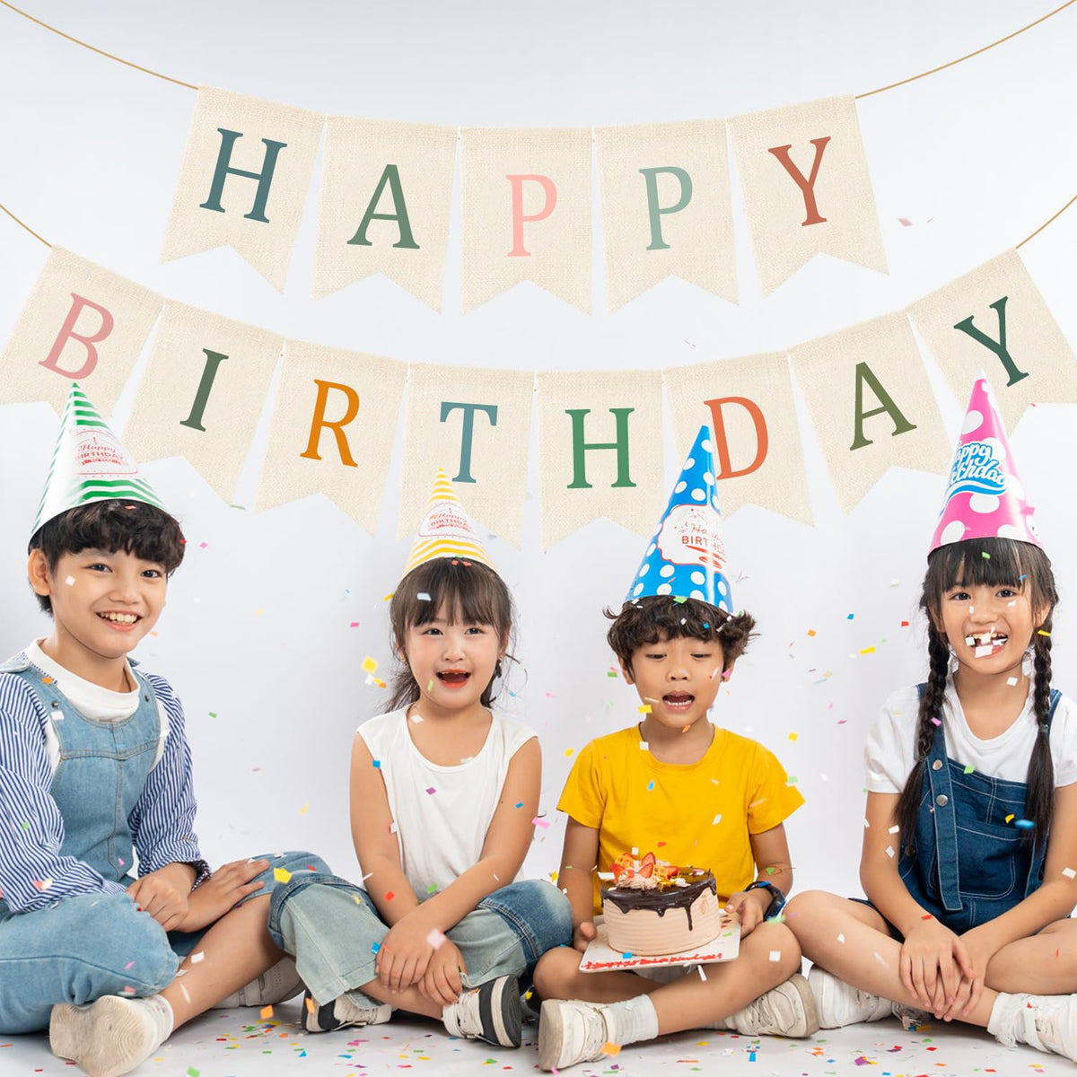 Doumeny Happy Birthday Burlap Banner Boho Birthday Garland Bunting Sage Green Pink Bohemian Party