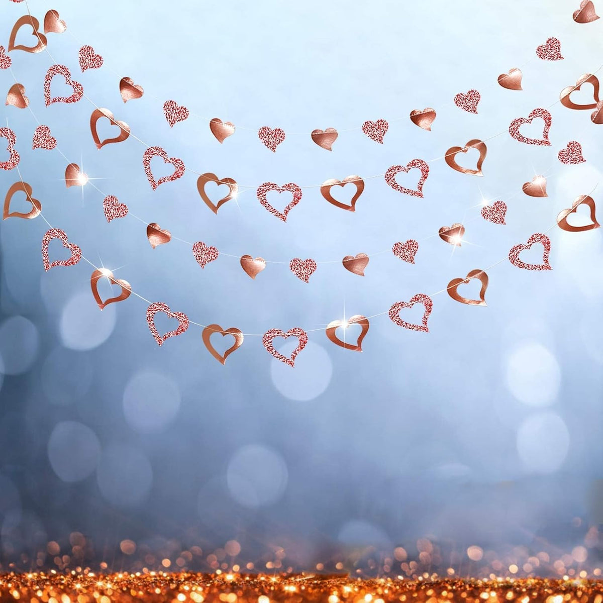 Cheerland Rose Gold Heart Garland Glitter Valentine Day Mothers Day Wedding Engagement Anniversary