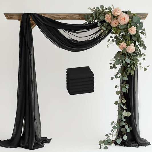 Wedding Arch Draping Fabric 6 Panels 28.7" x 20FT Black Sheer Chiffon Backdrop Drapes for Wedding