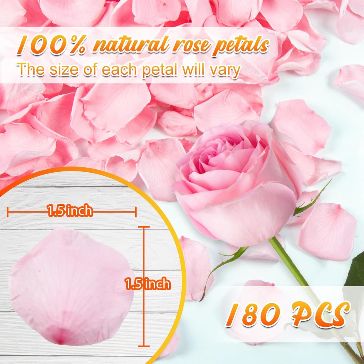 180 PCS Real Pink Dried Rose Petals Confetti for Wedding, 1.75oz Freeze Rose Petals for Romantic