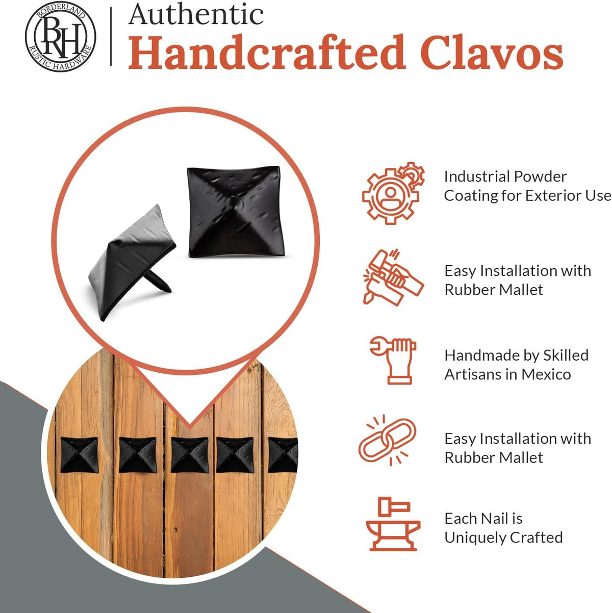25 Pack 1.25" Square Head Iron Clavos Decorative Nails – Black – Handmade Rustic Square Fasteners