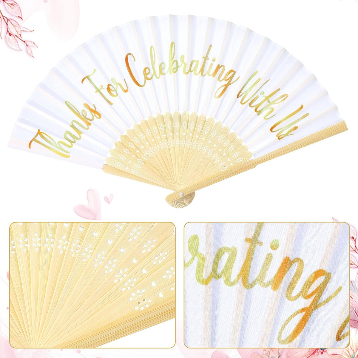 Jetec 50 Pcs Wedding Fans for Guests Bulk Silk Hand Fans Handheld Folded Thank You for Celebrating