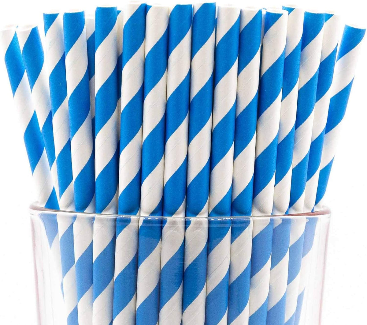 Pack of 300 Sky Blue Swirls Biodegradable 4-Ply Paper Drinking Straws (Compostable, Non-toxic