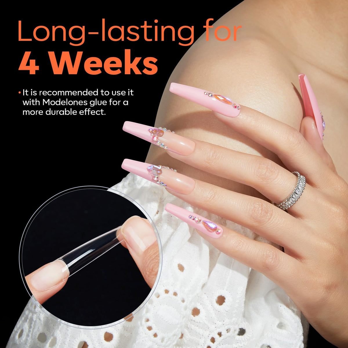 modelones XXL Long Coffin French Nail Tips, 504 PCS No C Curve Half Cover Clear Acrylic Fake Nails