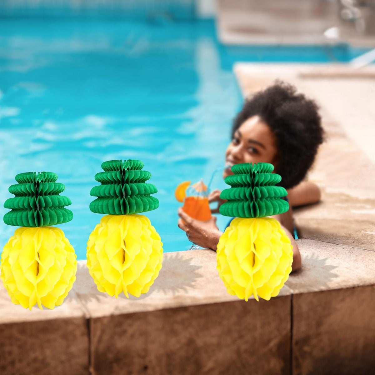 Gyufise 6Pcs Pineapple Honeycomb Centerpieces Tissue Paper Pineapple Table Hanging Decorations for