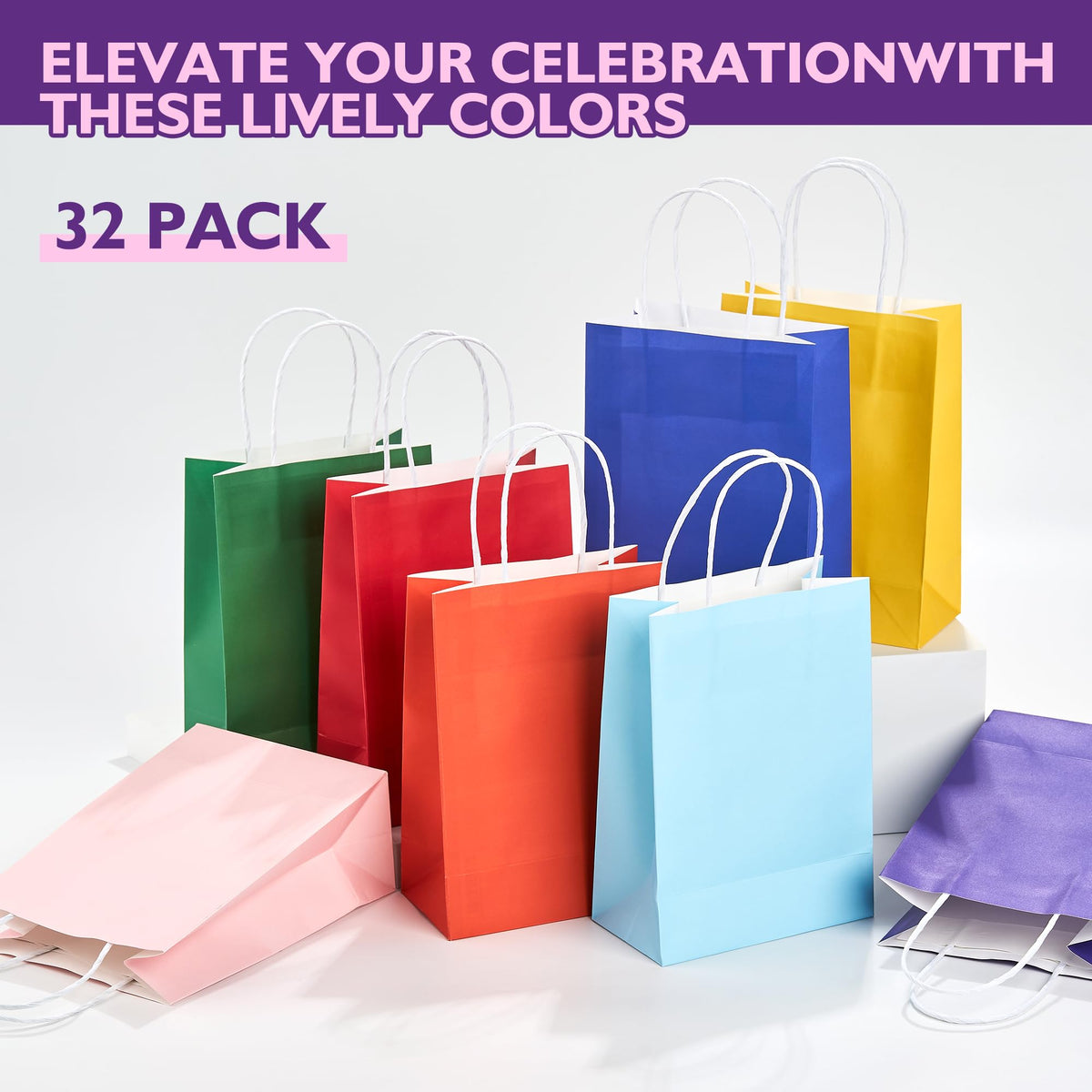 32 Pack Paper Gift Bags with Handles, 5.8"×3.2"×8.25" Party Favor Bags, Gift Bags, Small Gift Bags
