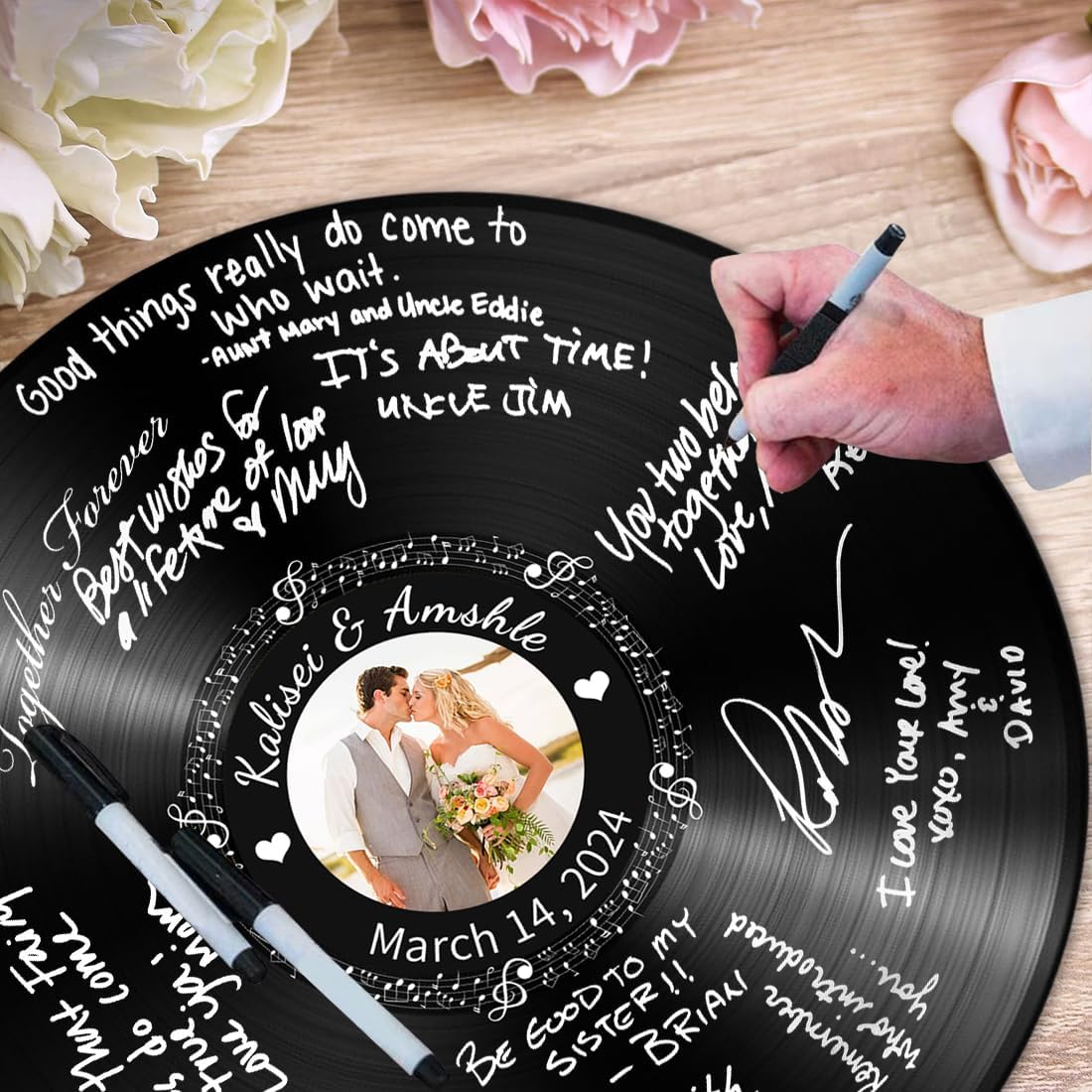 Personalized Vintage Record Guest Book Sign Custom Name Date Rustic Wedding Guest Book Alternative