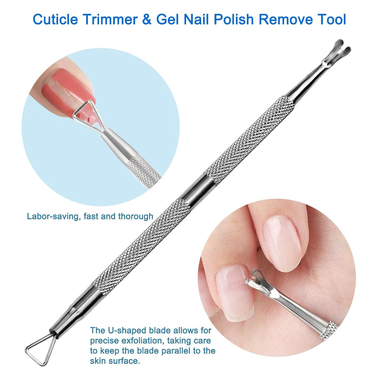 Premium Stainless Steel Manicure Tools 2-Piece Set, Upgraded Cuticle Pusher & Nail Lifter, Cuticle