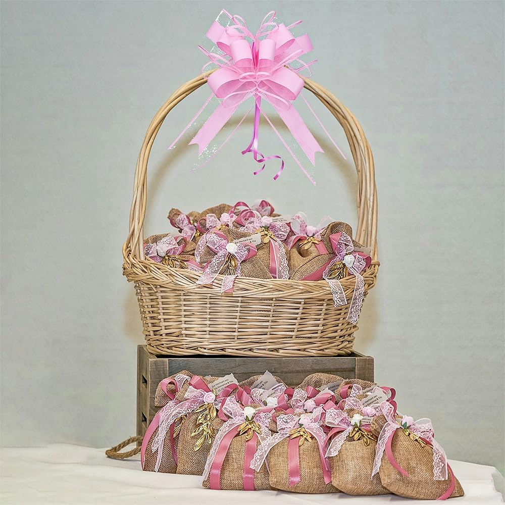 WEWILUCK Pink Pull Bows for Presents - Large Gift Bows for Gift Baskets, Flower Paper Wrapping