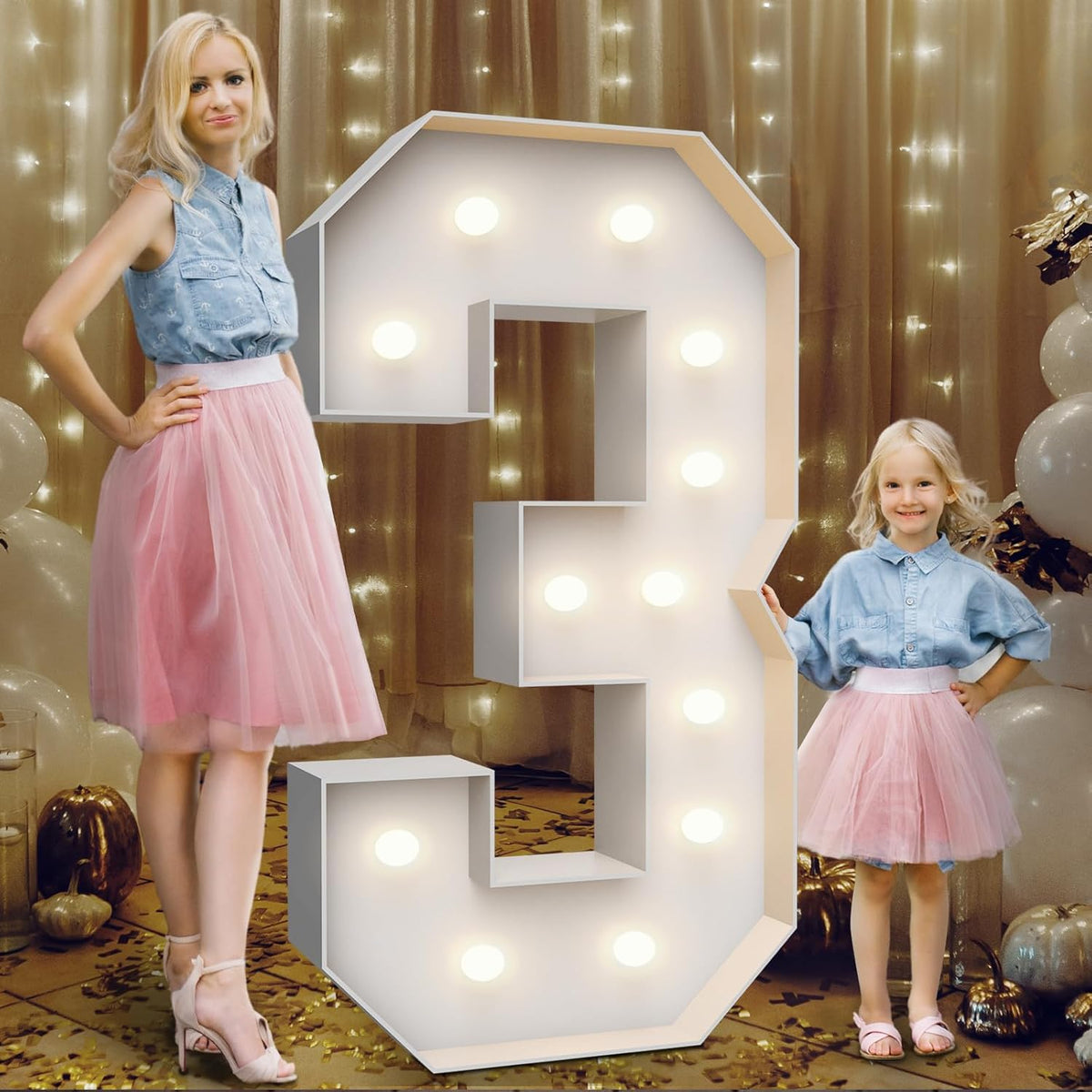 4FT Marquee Light Up Numbers 3,Party Decoration Large Marquee Light Up Letters with Weighted Water