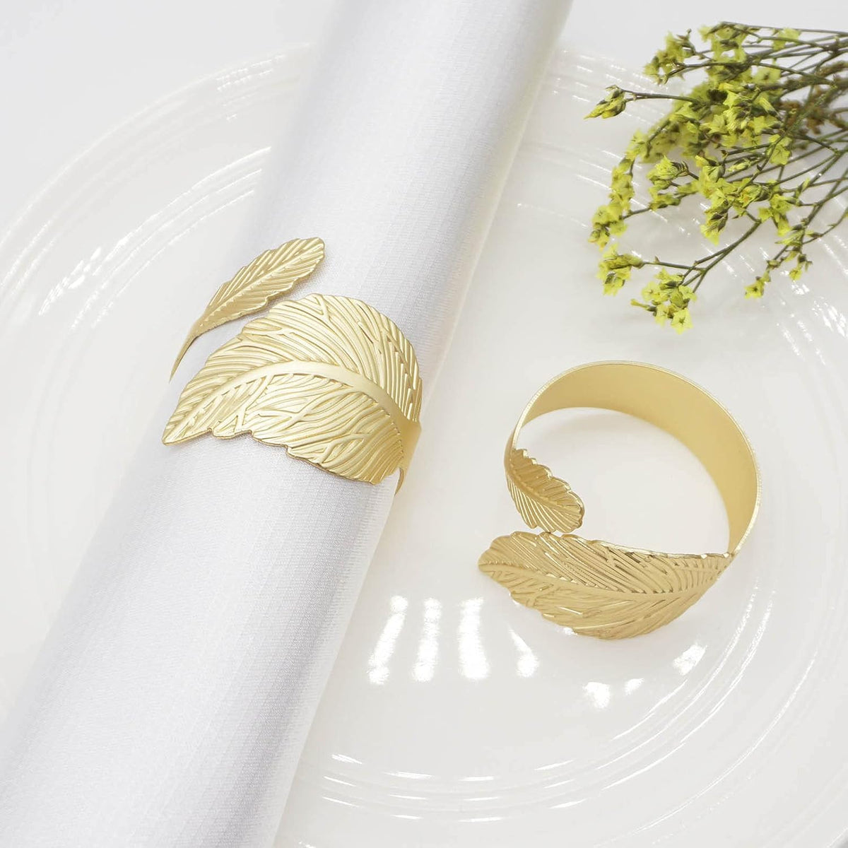 Gold Leaf Napkin Rings Set of 12, Leaves Napkin Rings for Table Setting, Metal Leaf Napkin Holder
