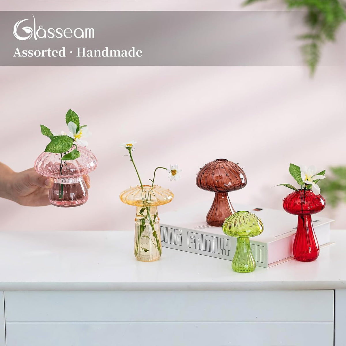 Glasseam Mushroom Planter Propagation Vase, Set of 10 Glass Terrariums for Plants, Cute Hydroponic