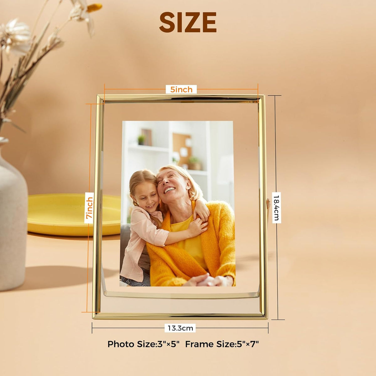 Gold Floating Frame, 5"x7", Vertical, For Picture 4x6, 3.5x5, 2x3 with Floating Effect, Small