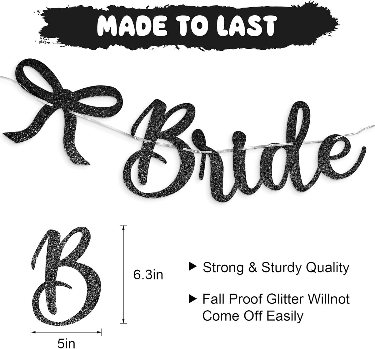 Bride to Be Banner, Black Bride to Be with Bow Glitter Bachelorette Bridal Party Banner BRIDE TO BE