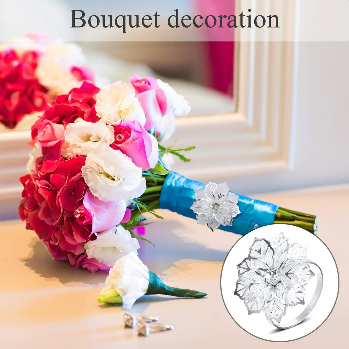 Hotop 12 Pcs Hollow Out Flower Napkin Rings Fall Napkin Ring Holder Metal Serviette Buckles Set for