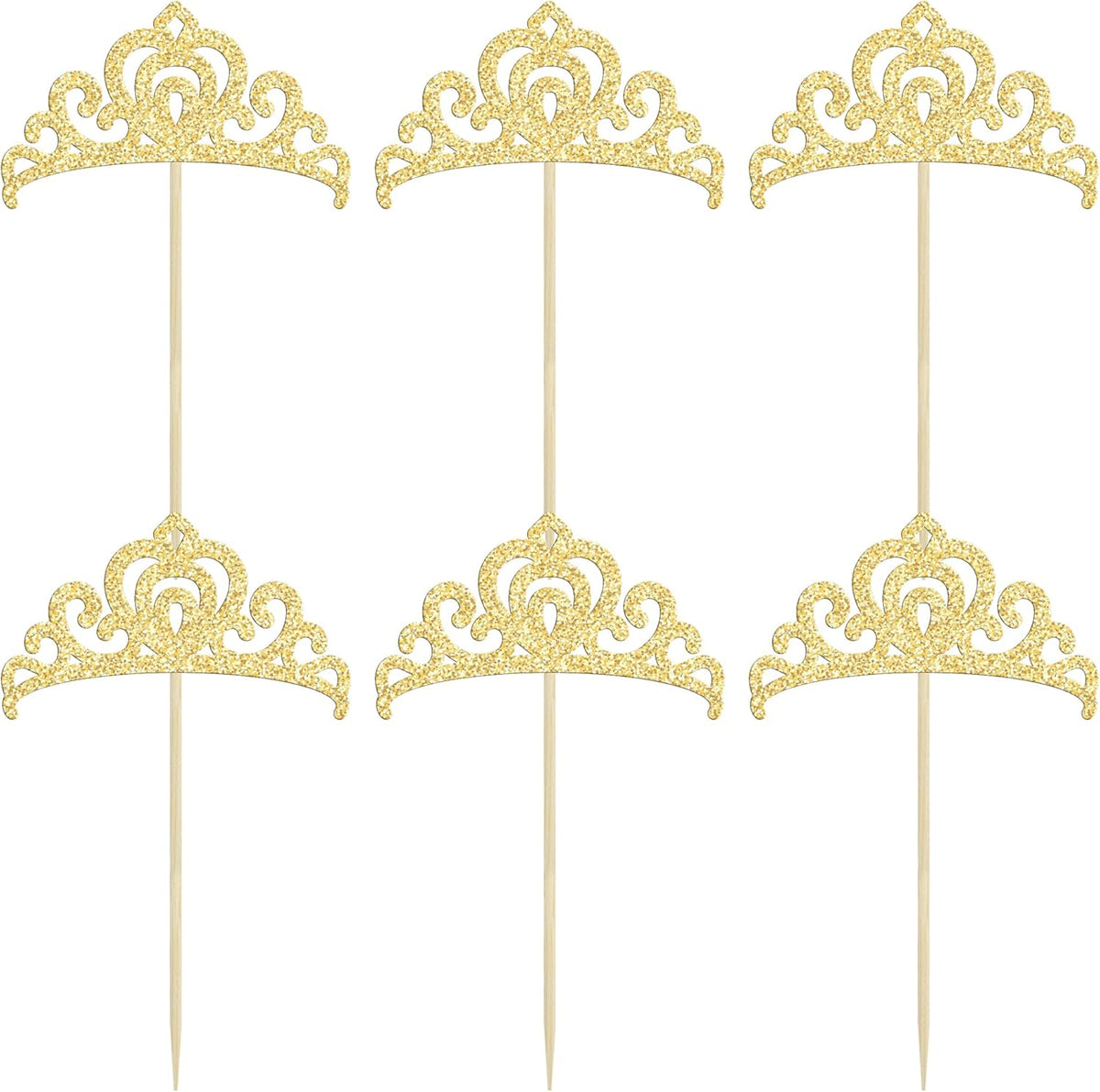 Gyufise 24Pcs Gold Princess Crown Cupcake Toppers Glitter Princess Cake Pick Decorations for