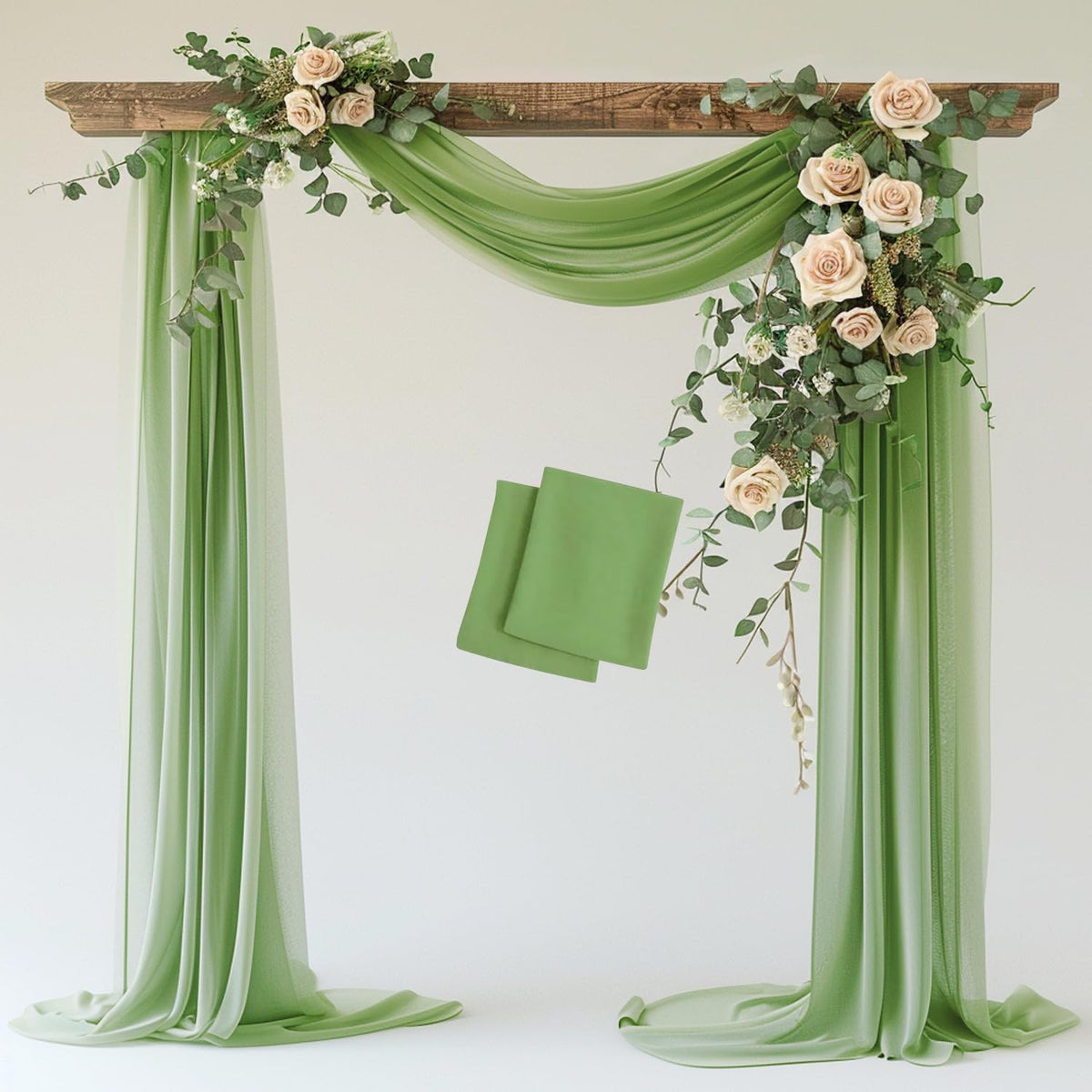 Wokceer Wedding Arch Draping Fabric 2 Panels 28.7" x 20FT Sage Green Drapes Sheer Fabric Backdrop