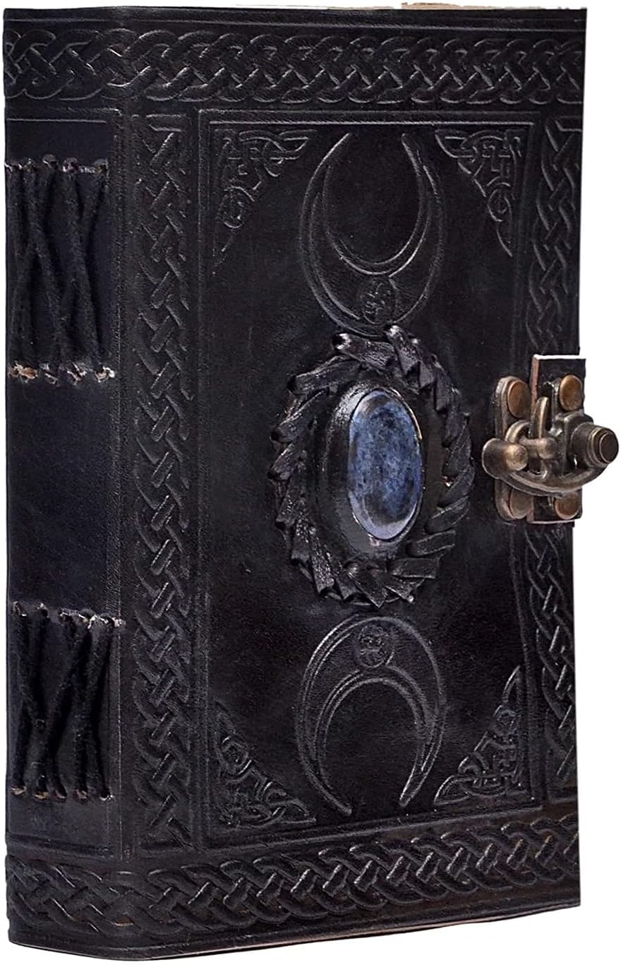 cuero 3 Moon Blue Lapiz Embossed Vintage Leather Journal | 240 Pages of Antique Handmade Deckle
