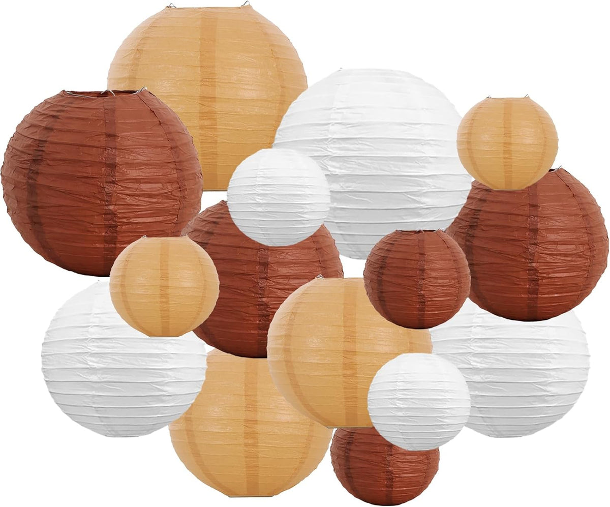 BEISHIDA 16 Pcs Brown Mix Paper Lanterns,Hanging Decorative Chinese Japanese Round Paper Lantern