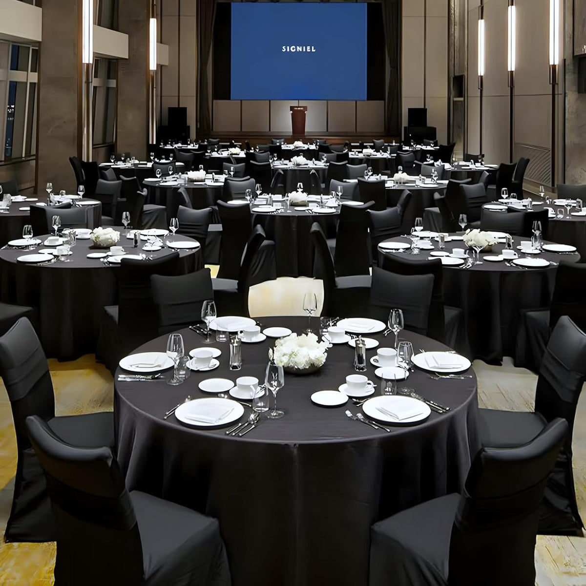 8 Pack Black Round Tablecloths 90 Inch Black Table Cloth Stain and Wrinkle Resistant Reusable and