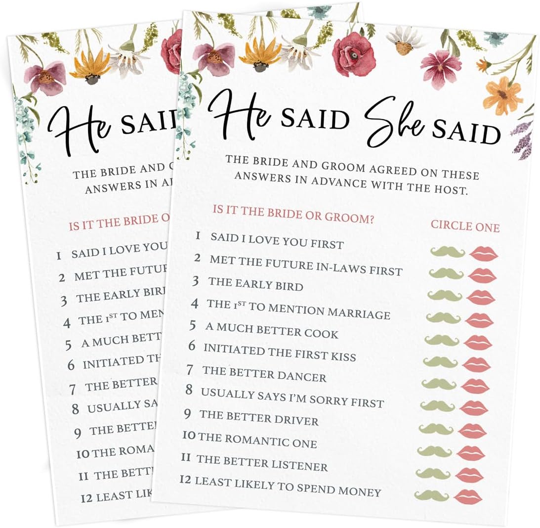 Printed Party Bridal Shower Game Set – 4 Fun Games and Activities for 30 Guests, Includes Bingo, He