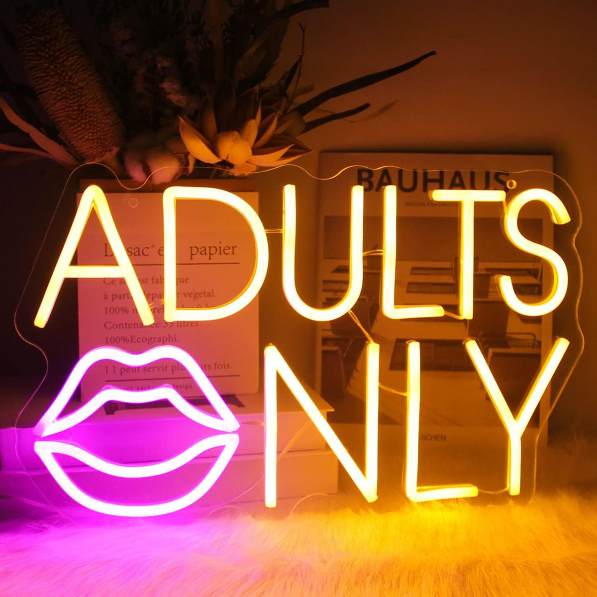 Adults Only Neon Sign Pink Lip LED Neon Lights Signs Sexy Neon Light Neon Bar Sign Orange Letter