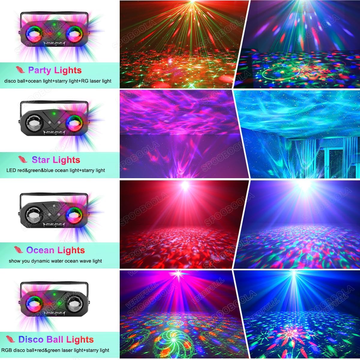 Disco Ball Light,Party Disco Dj Strobe Ocean Star Projector Dance Light Sound Activated with Remote
