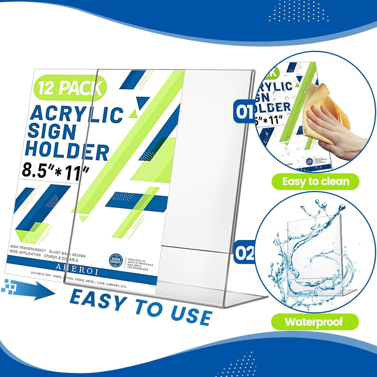 Aheroi 12 PCS Acrylic Sign Display Stands - 8.5 x 11, Clear Plastic Sign Holders for Paper