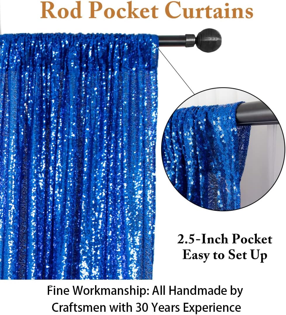 ShinyBeauty Blue Sequin-Backdrop Curtain - 2 Panel, 5FT x 10FT - Wedding & Photography Backdrop