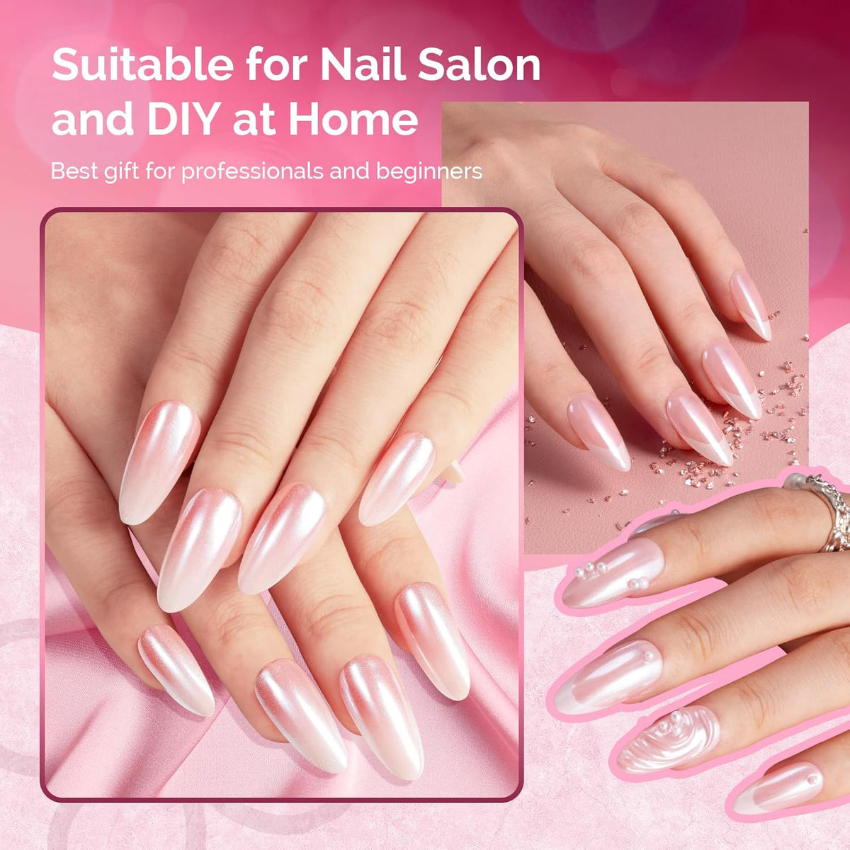 MelodySusie White Chrome Nail Powder for Gel Nails,Pearl Powder Mirror Effect Pigment Pearlescent