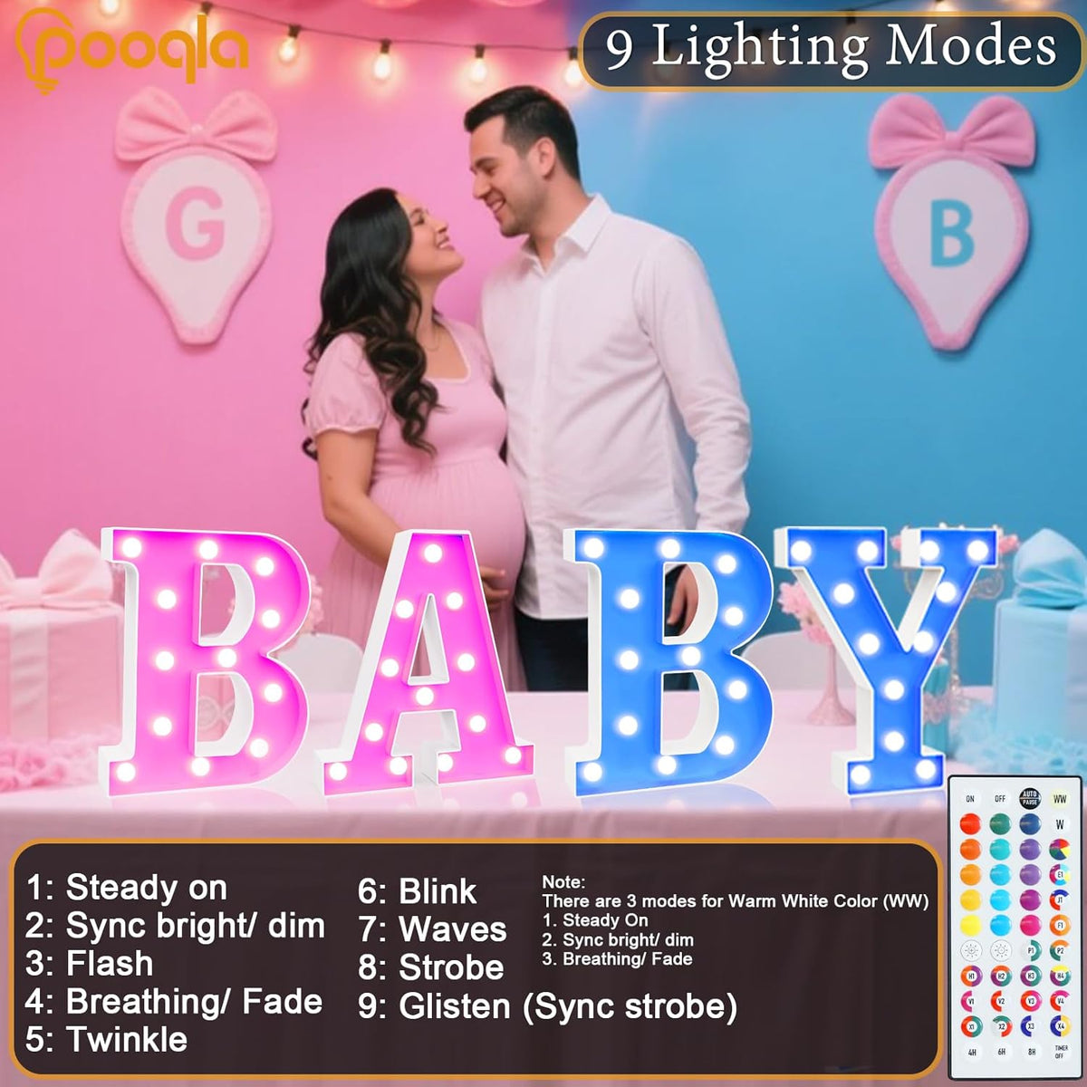 Pooqla Colorful Light Up Letters with Remote, Upgraded 35 Colors LED Marquee Letters, RGB Lighted