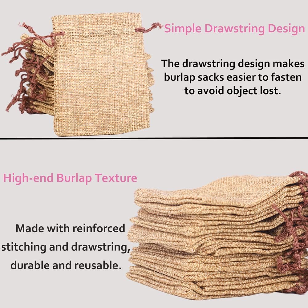 LYSXP 50PCS Burlap Bags with Drawstring，3x4 Inch Drawstring Gift Bag Jewelry Pouches for Wedding