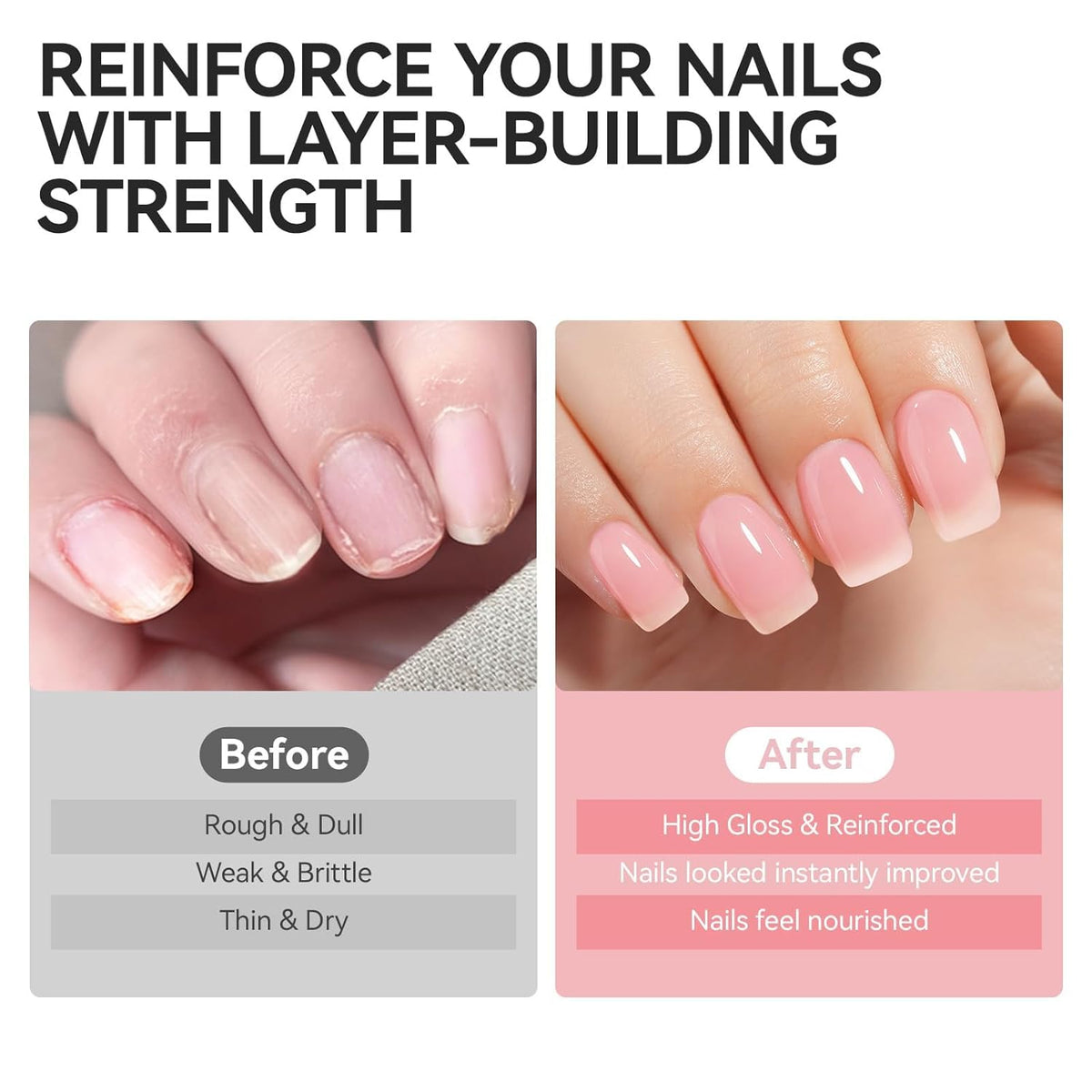 Nail Strengthener Protein for Damaged Nails: Pink 15ml 6 in 1 Natural Nail Hardener Extra Strong