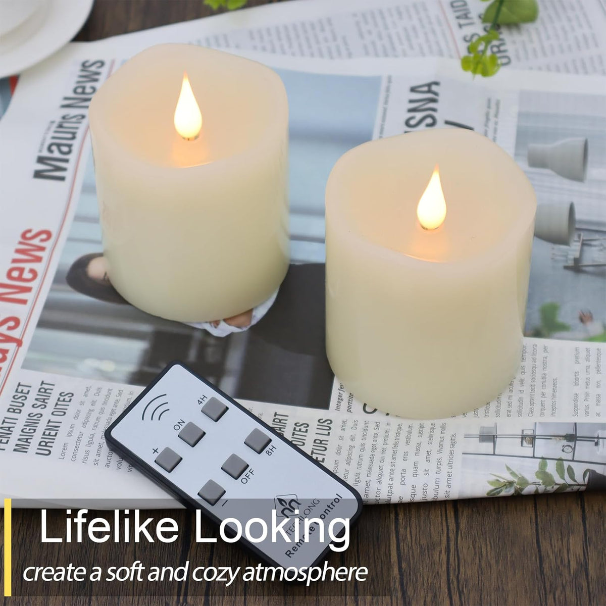 Flameless Candles Battery Operated with Remote Timer, 3D Moving Flame Flickering, Last 600+ Hours