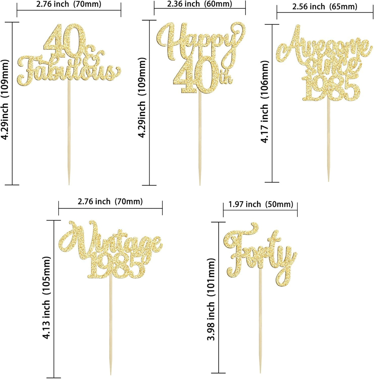30Pcs Vintage 1985 Cupcake Toppers Glitter Forty Happy 40th Birthday 40 Fabulous Cupcake Picks