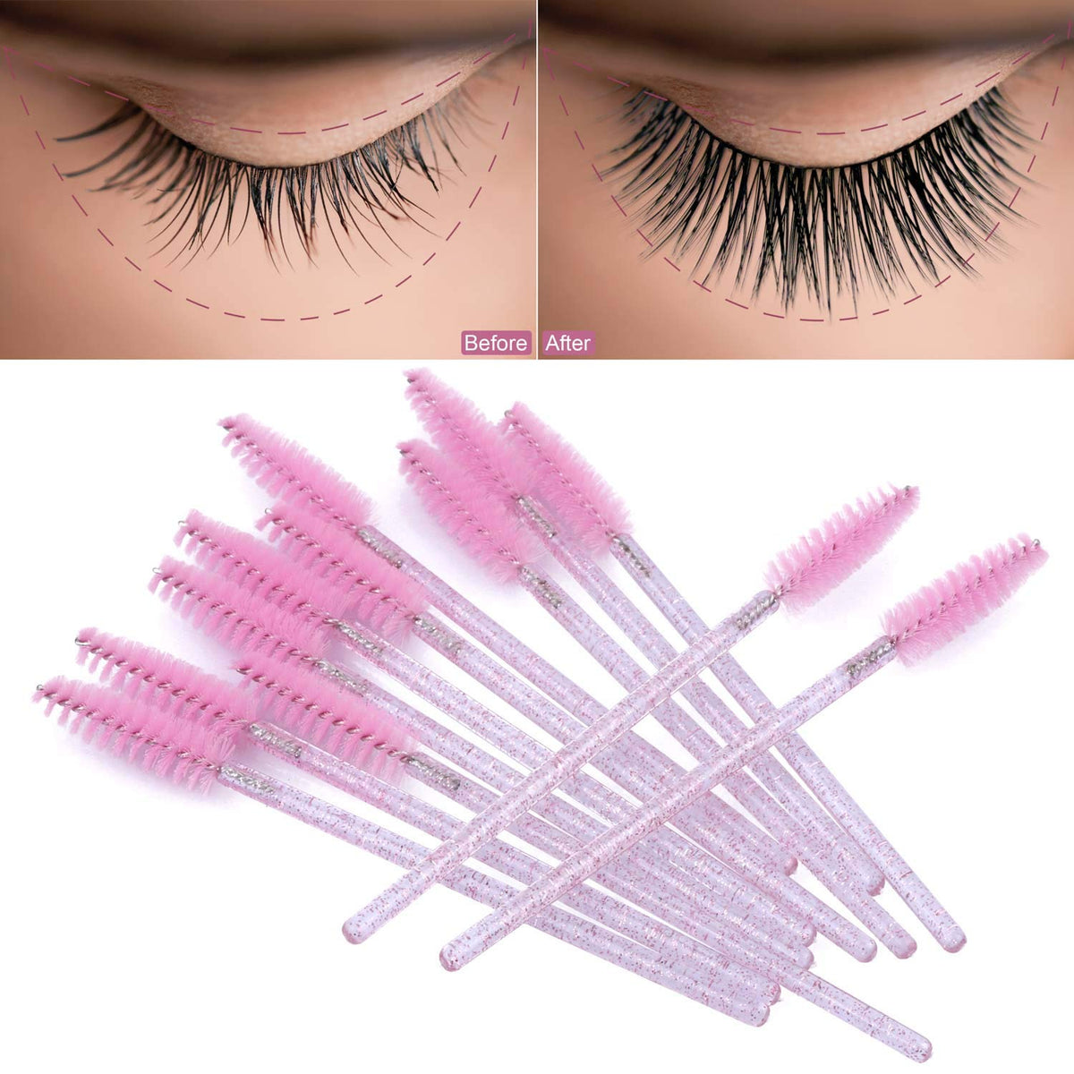 Tbestmax 100 Disposable Eyelash Brush Mascara Wands Spoolies for Eye Lashes Extension Eyebrow and