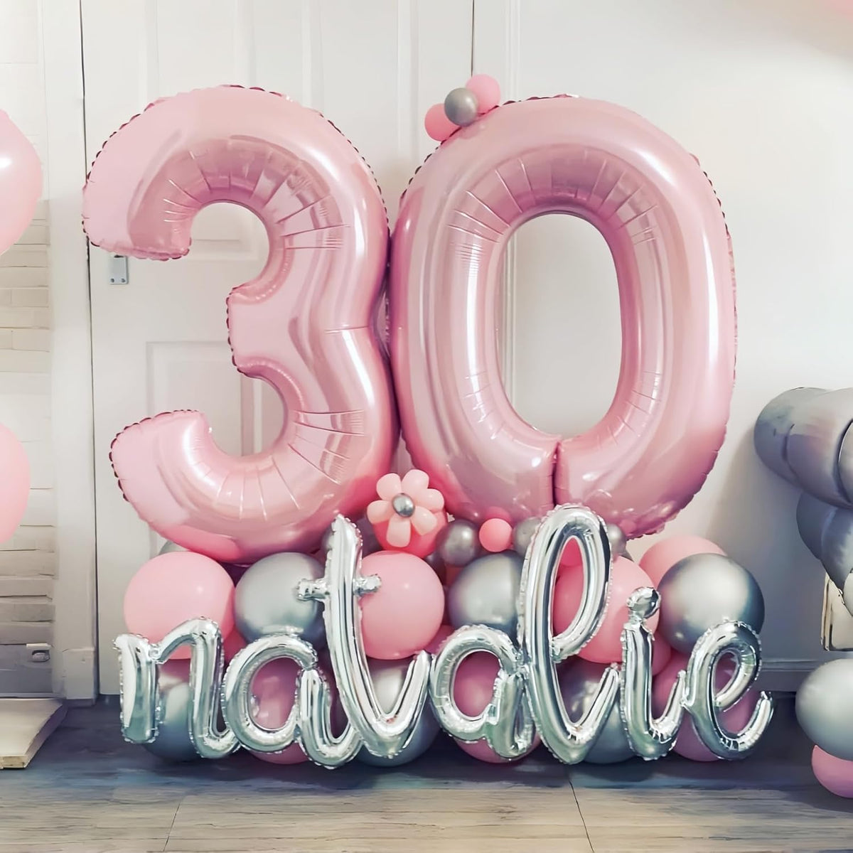 Pastel Pink Number 3 Balloon, 40 Inch Giant Pearl Light Pink Helium Foil Number 0-9 for Girls, Self