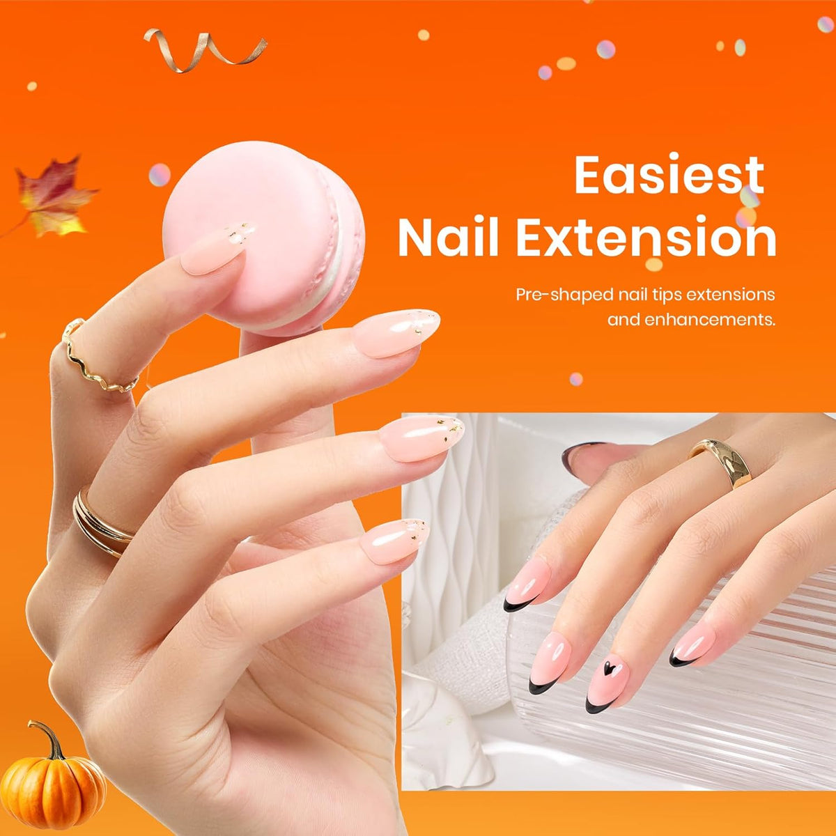Beetles Gel Nail Kit, Short Almond Nail Tips Easy Extension Set 240 Pcs Pre Shaped Clear Full Cover