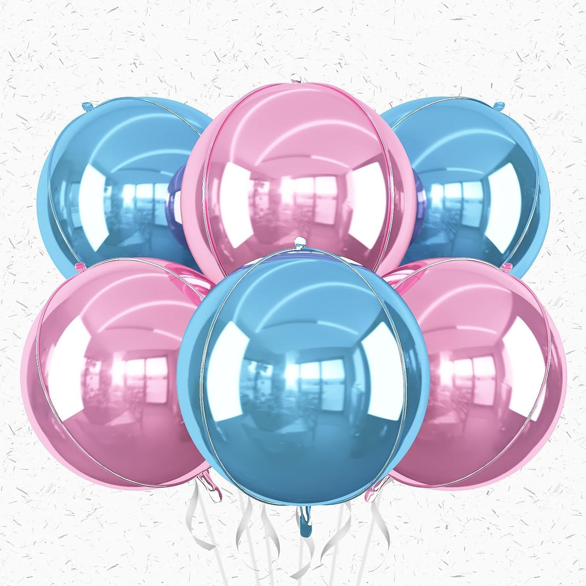6Pcs blue Pink Round Foil Balloons,Giant 4D Round Ball Balloon,22 Inch Metallic blue Pink Balloons