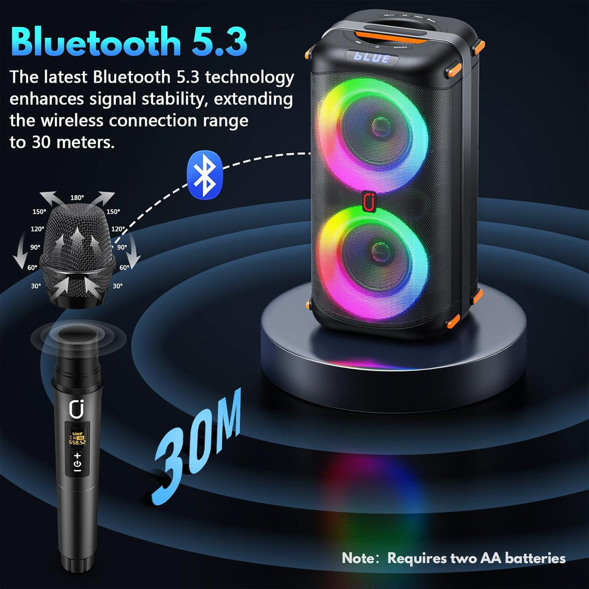 Karaoke Machine with 2 Wireless Microphones, Portable Bluetooth 5.3 Karaoke Speaker for Home Party